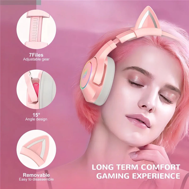 Aurífonos Gamer Onikuma K9 Micrófono - Cable Adaptador 1 A 2 Color Rosa
