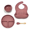 Kit Alimentación Bebe Niño Vajilla En Silicona Plato Babero Color Rosa Liso