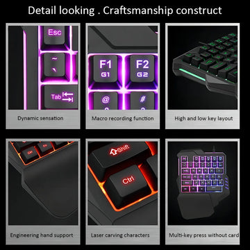 Teclado Gamer Usb Una Mano Retroiluminado 8 Colores Color del teclado Negro