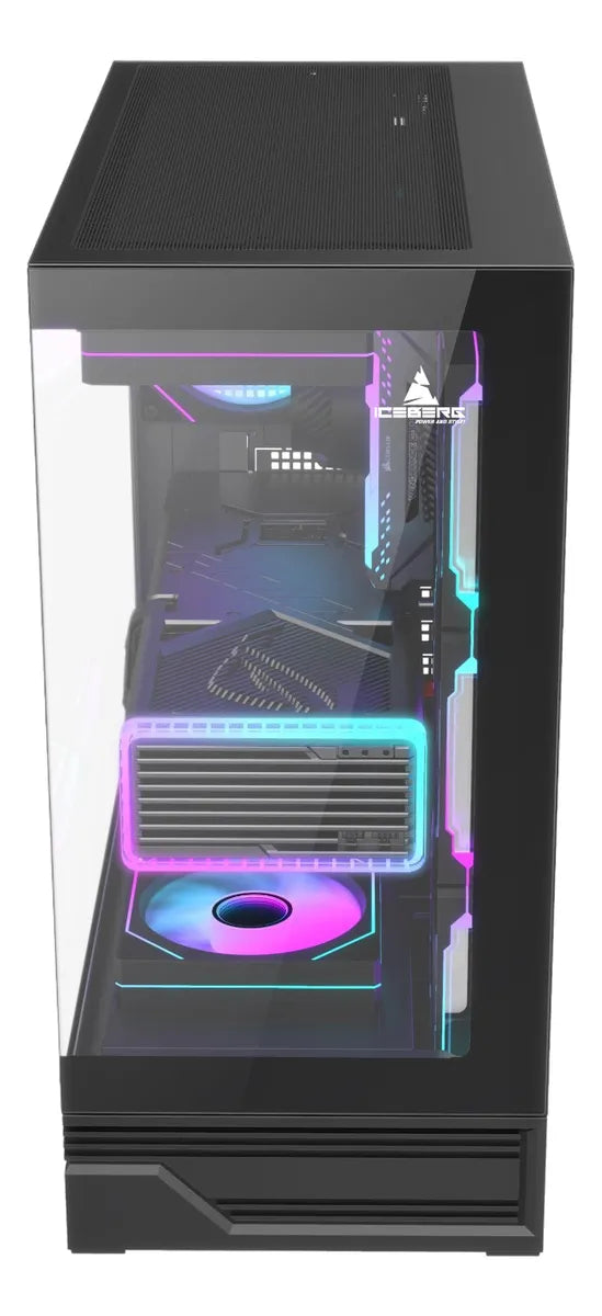 Gabinete Gamer Iceberg Crystal Gx Black 4 Fans Argb Usb C Negro