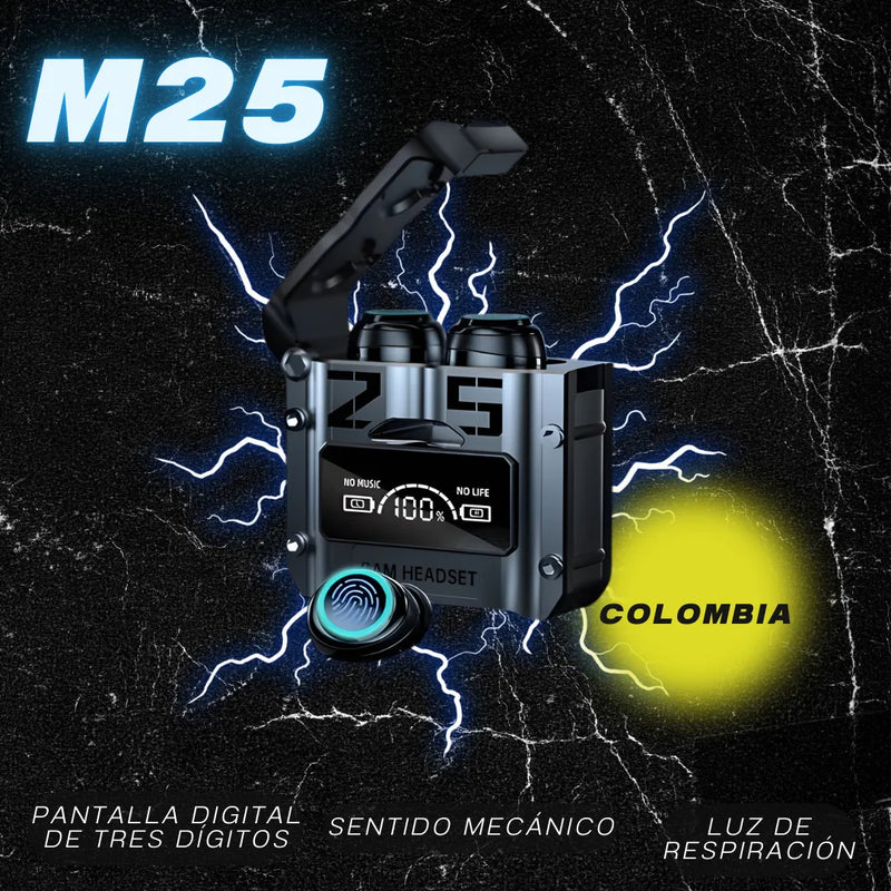 Audífonos Inalámbricos Gamer Bluetooth 5.3 M25 Táctil Hi-fi Gris