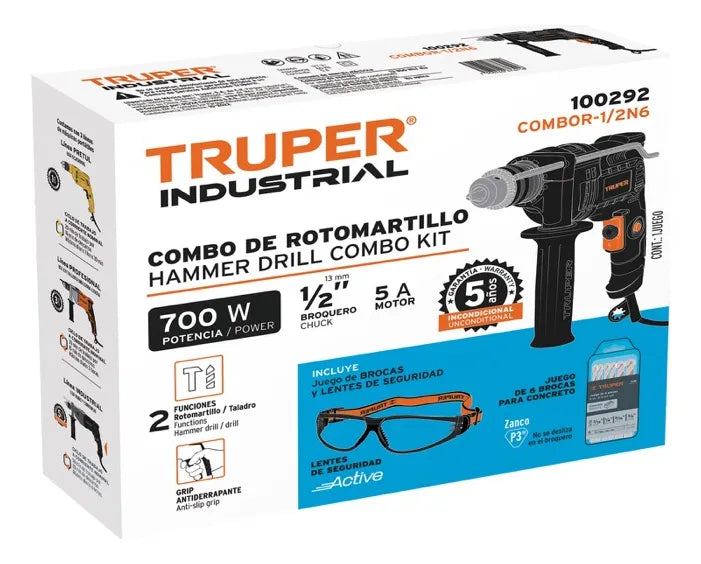 Taladro Percutor Eléctrico 1/2 Industrial Combo Truper Gris 60