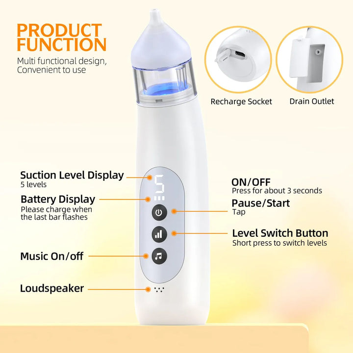Pudult Aspirador Nasal Para Bebe, 5 Niveles De Succion Recar