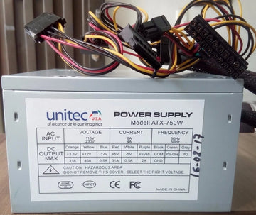 Fuente Poder Computador Torre Atx 750w Nominales Unitec