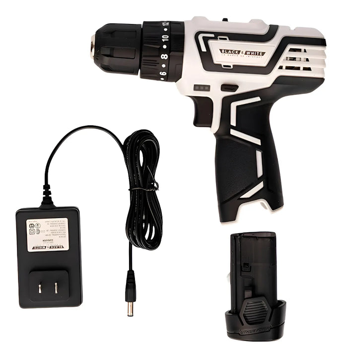 Taladro Percutor Atornillador Inalambrico 3/8” Black&white - Blanco/negro - 60hz