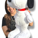 Peluche Perro Snoopy Grande 55cm + Moño + 3 Globos Blanco