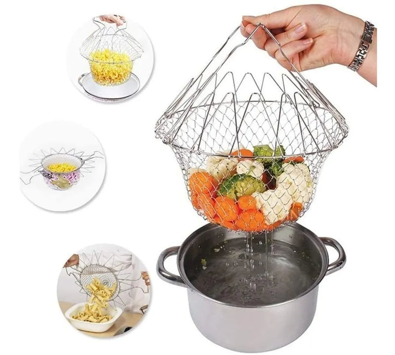 Escurridor De Cocina Plegable Para Fritos Multiusos En Acero