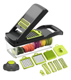 Cortador y rallador de verduras GIB Cleaningtool con mandolina, 12 en 1, con cuchillas, cesta y recipiente intercambiables