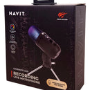 Micrófono USB para videojuegos Havit Gk51 Rgb cardioide negro para escritorio
