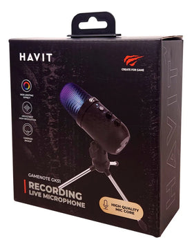 Micrófono USB para videojuegos Havit Gk51 Rgb cardioide negro para escritorio