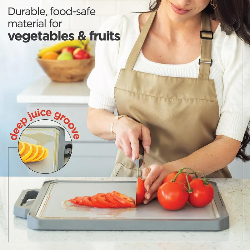 Tabla De Picar Alimentos Grande Acero Inoxidable Y Afilador Lisa Gris