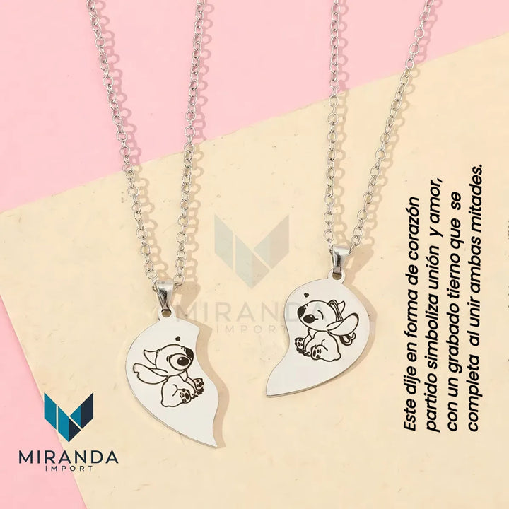 Stitch Collar Lilo Cadena Mejores Amigos Amistad Dije Regalo Plateado