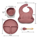 Kit Alimentación Bebe Niño Vajilla En Silicona Plato Babero Color Rosa Liso