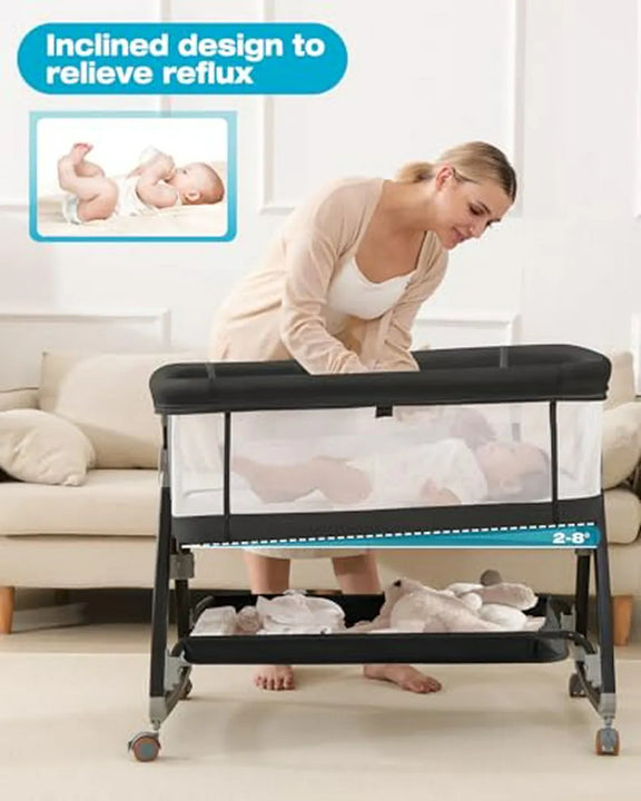 Bassinet 3 En 1 Para Bebé Con Malla, Ruedas Y Altura Ajustab