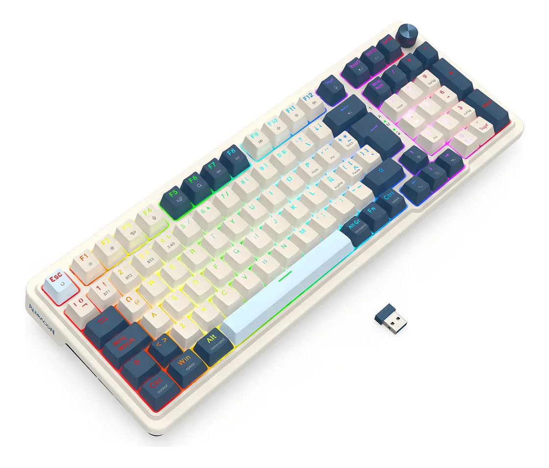 Teclado Wireless Redragon Eisa Pro K686wb Blanco Azul Rgb Ñ Blanco/azul Español Latinoamérica