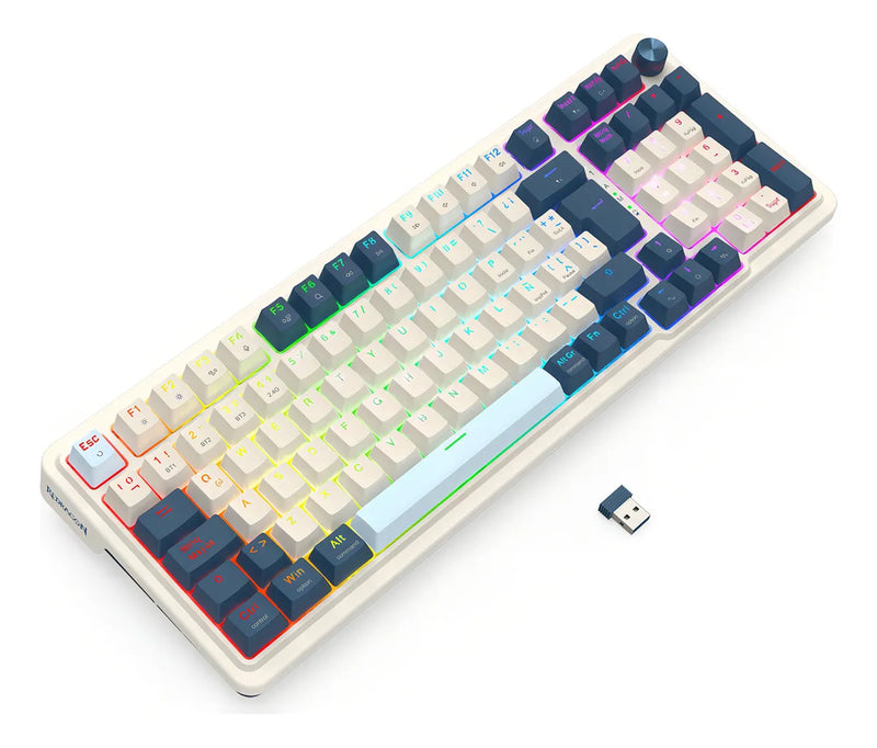 Teclado Wireless Redragon Eisa Pro K686wb Blanco Azul Rgb Ñ Blanco/azul Español Latinoamérica