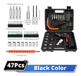 Destornillador Electrico Estuche 47 Accesorios Portatil Luz - Negro - 50-60 Hz