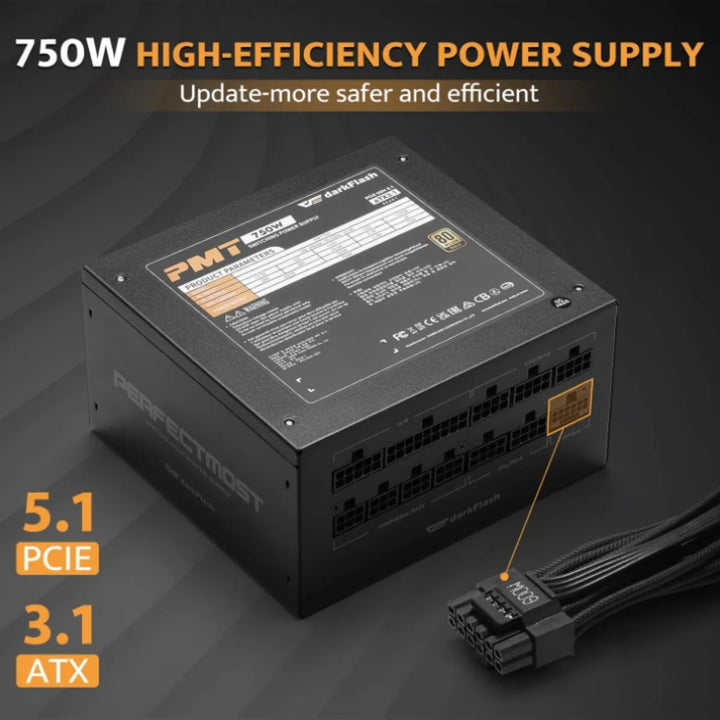 Fuente De Poder Modular Pmt750 Atx 3.1, Pcie 5.1 80 Plusgold Negro