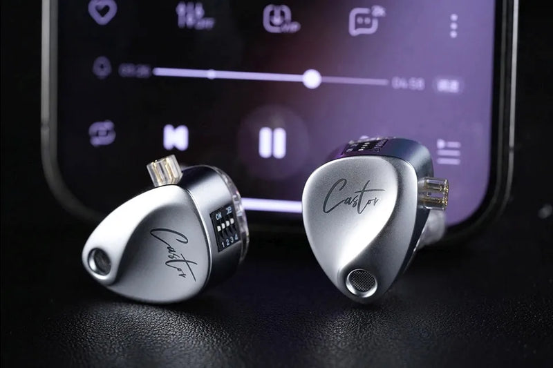 Auriculares KZ castor standard Monitores In-ear con Switch de 4 Controladores Plateado con Micrófono