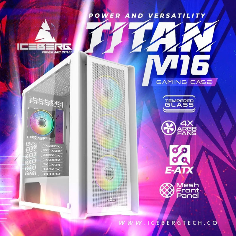 Chasis Caja Gamer Iceberg Titan M16 Blanca X4 Argb Fans Color Blanco