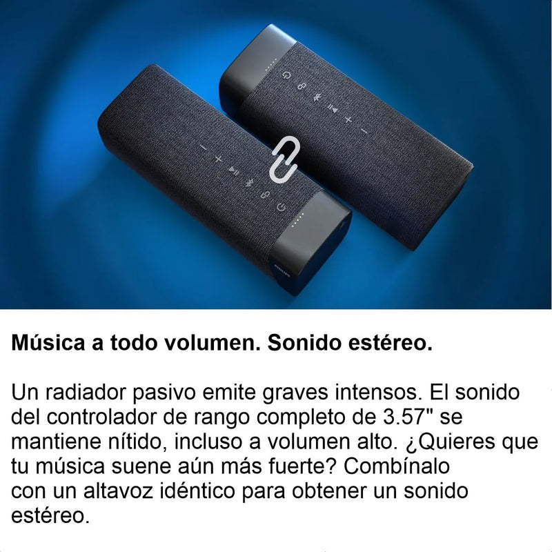 Kit Estéreo 2 Parlante Inalámbrico Philips Tas7505, 60w Ipx7 Negro
