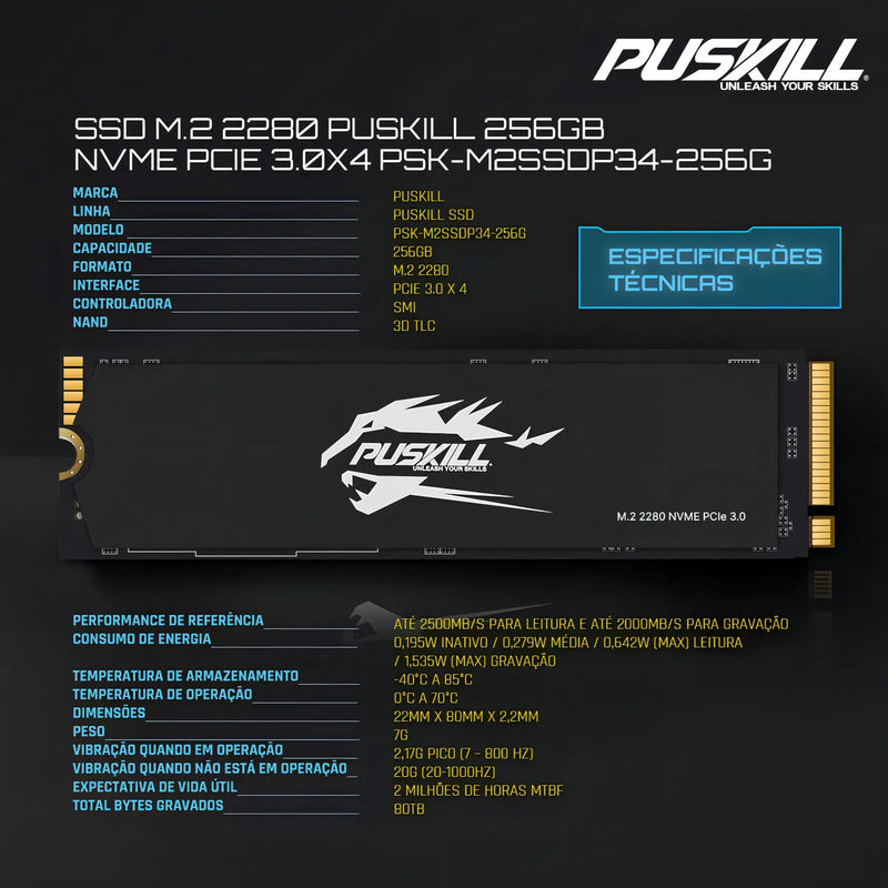 Hd Ssd M.2 2280 PUSKILL 256 GB NVMe PCIe 3.0x4 PSK-M2SSDP34-256g