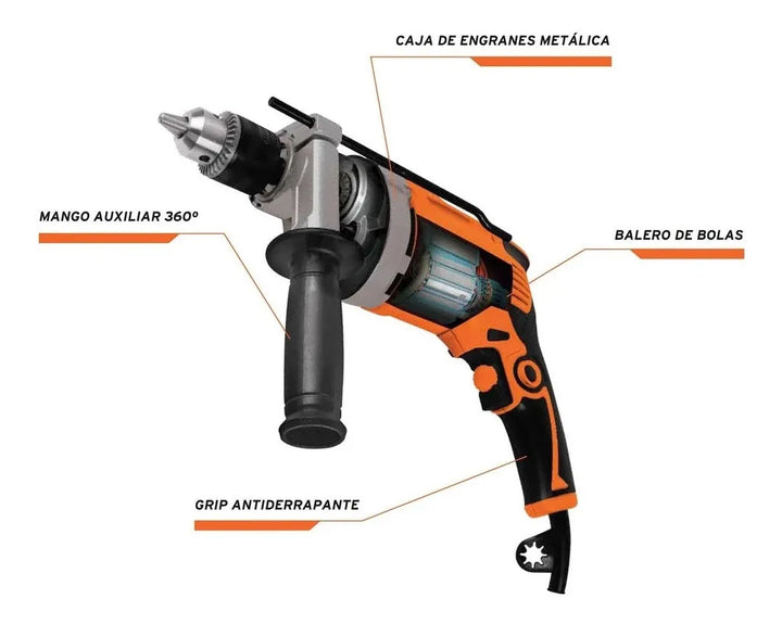 Taladro Percutor 1/2'' 850 W 3100 Rpm Truper 14659 Naranja