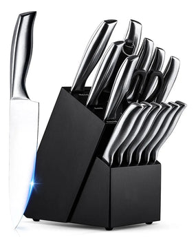 Juego Cuchillos Cocina Set 15 Piezas Acero Base De Madera