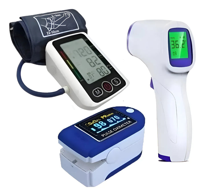 Combo De Oxímetro +tensiómetro Digital Con Voz + Termómetro Blanco