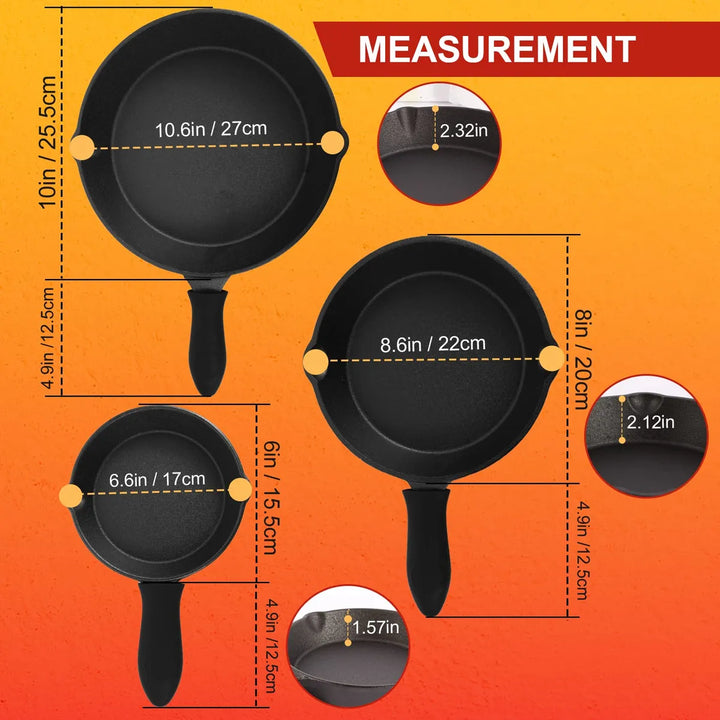 Juego De Sartenes De Hierro Fundido Presazonado De 3 Piezas