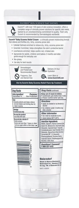 Eucerin Baby Eczema Relief Crema 226 g | Hidratante Suave Hipoalergénica Sin Fragancia Para Bebé con Piel Seca, Sensible o con Eczema | Loción Dermatológica con Avena Coloidal Que Calma, Protege y Ali