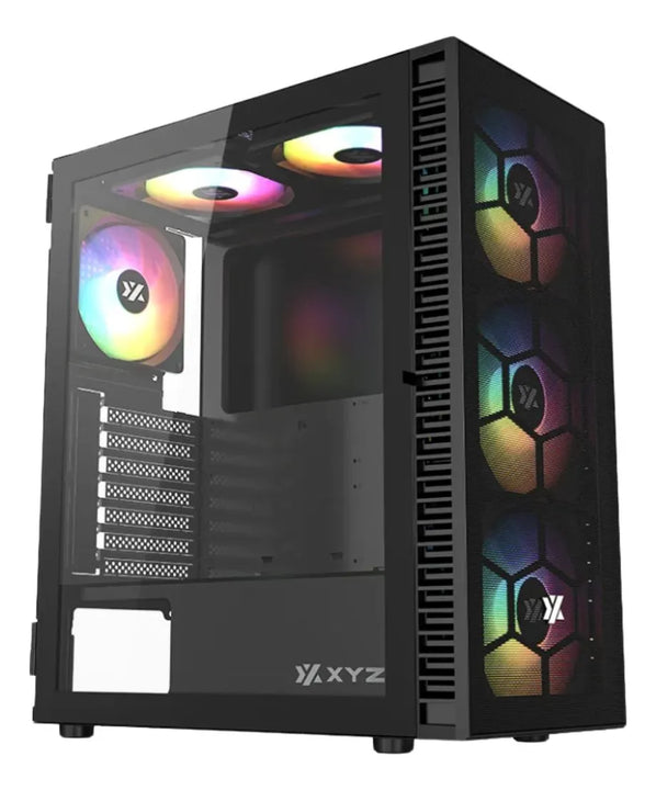 Chasis Xyz Airone 100 Mesh Negra 6.fan Argb Vidrio Templado Negro