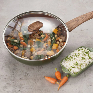Wok Cuarzo + Tapa De Vidrio Wok Cuarzo+tv 24cm Color Verde cuarzo