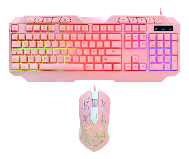 Kit De Teclado Y Mouse C/cable Gamer Usb X Tech Rosa Xtk540s