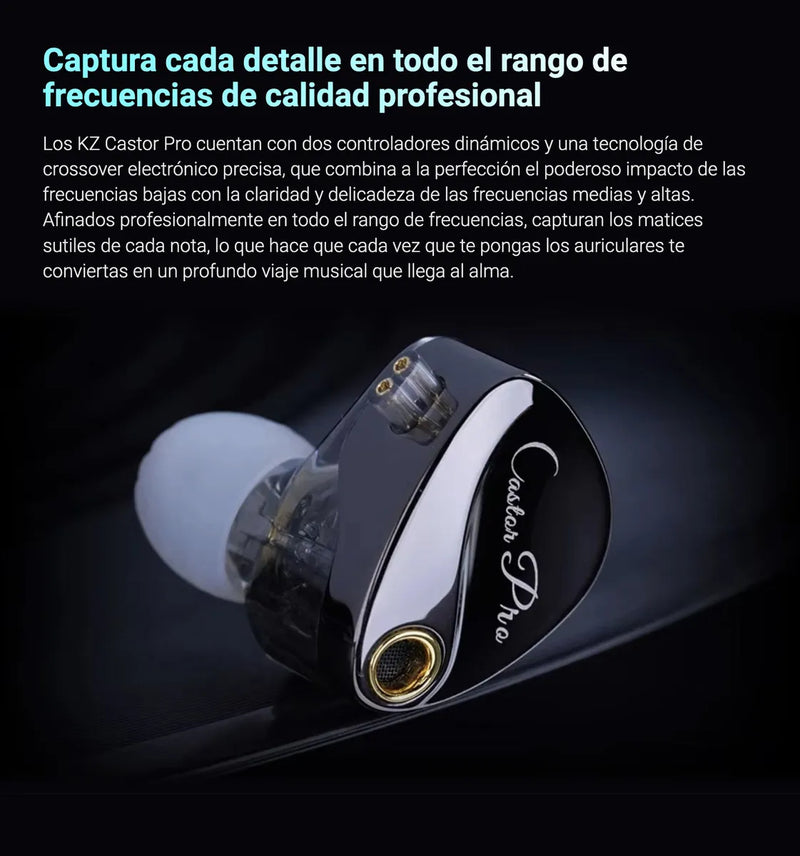 Auriculares in-ear gamer KZ Castor PRO bass version negro