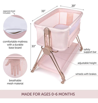 Cama De Noche Para Bebé Moisés Cuna Con Ajuste Y Ruedas Rosa