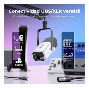 Micrófono Fifine XLR AM8 Dinámico Cardioide color blanco