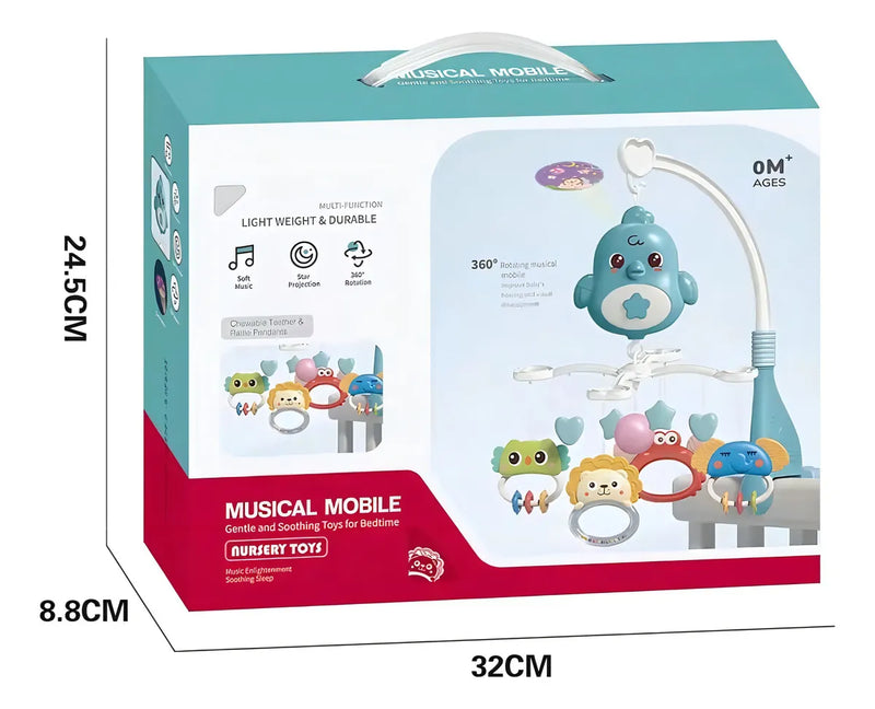 Móvil Musical Para Cuna Bebe Con Proyector Y Rotación 360° Color Azul Pájaro