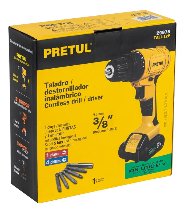 Taladro Inalambrico Y Destornillador 12v 3/8 Pretul 29975 Amarillo 60 Hz