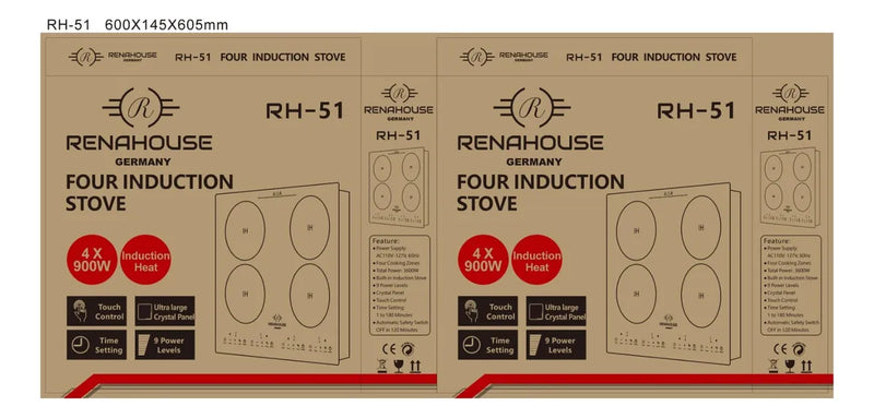 Estufa Electrica De Inducción 4 Puestos Empotrable 4x900w Negro