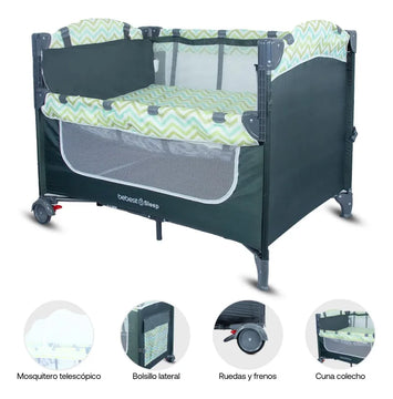 Cuna Corral Colecho Para Bebe Con mosquitero Sleep 2 en 1 Bebesit Incluye Bolsa de viaje