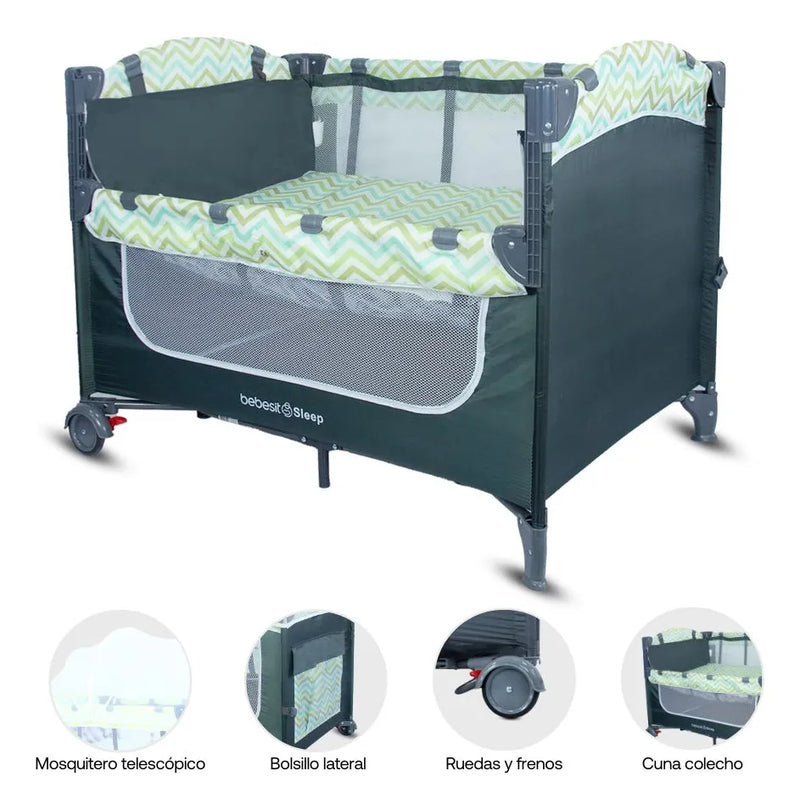 Cuna Corral Colecho Para Bebe Con mosquitero Sleep 2 en 1 Bebesit Incluye Bolsa de viaje