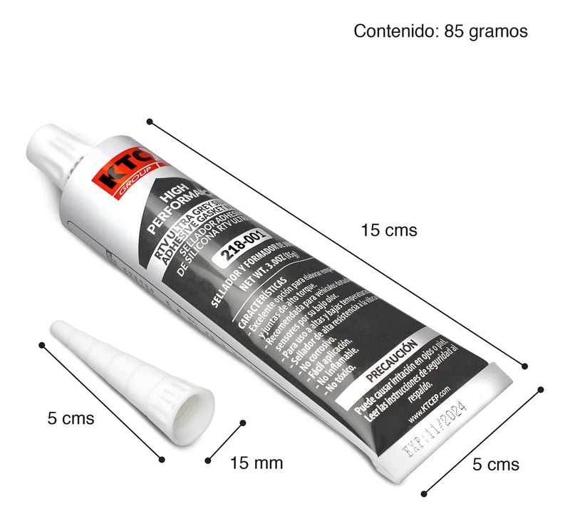 Set X3 Silicona RTV Ultra Grey 85Gr KTC, No Corrosivo, Resistente a 343°C, Ideal para Aplicaciones Mecánicas, Alta Durabilidad y Adhesión.