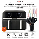 Freidora De Aire Nobelsound Air Fryer Doble Bandeja Con Utensilios Cuchillos Incluidos