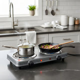 Fogon Estufa Electrica Portatil Gris Negro Cafe 2 Puestos Quemadores Potencia 2000w Cocina Compacta Resistente Hogar Oficina Viajes Camping Practica Rapida Segura Limpieza Sencilla