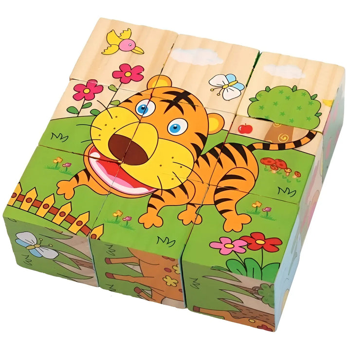 Rompecabezas 3D Madera Otra Marca 6 Caras Dibujos Animados 9 Piezas