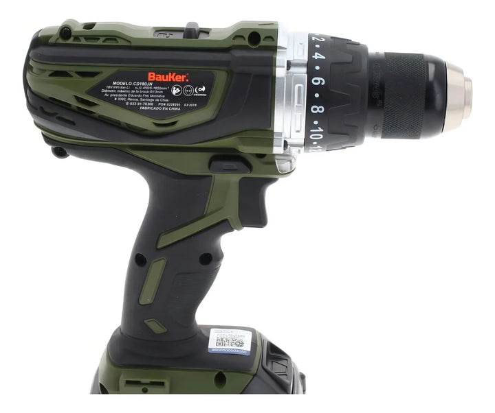 Taladro percutor atornillador inalámbrico de 13mm Bauker CD180JN-2P 18V + accesorios