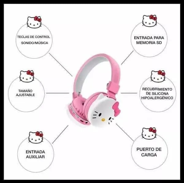 Audifonos Diadema Mario, Bluetooth, Micro Sd, Fm, Acolchada Hello Kitty