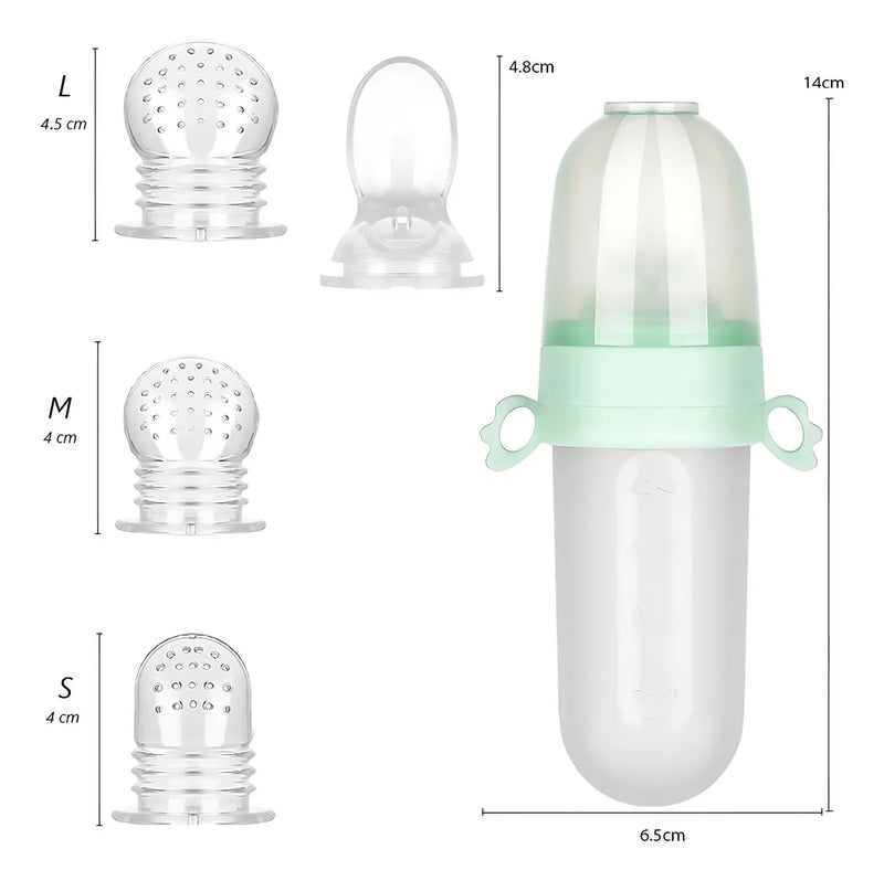Tetero Biberón Dispensador Alimentos Bebés 40 Ml Uso Verde Chupo 3 Tamaño Alimento + Cuchara Dispensar Ayuda Habilidades Control Sin Bpa Libre Bps Sin Ftalatos Silicona Grado Alimenticio Versátil