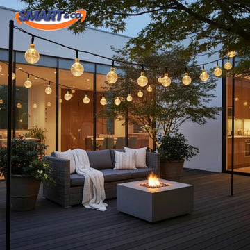 Luces Navideñas 50 Led Globos Solar Navidad Guirnalda 8 Modo Amarillo Cálido